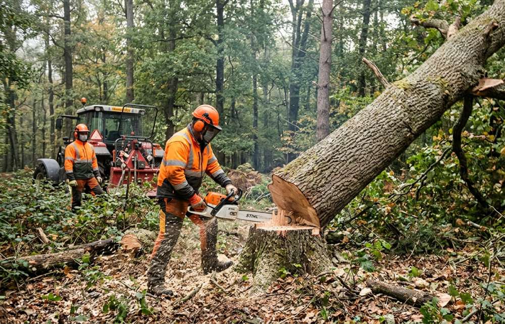 Abattage directionnel d'arbre avec tronçonneuse
